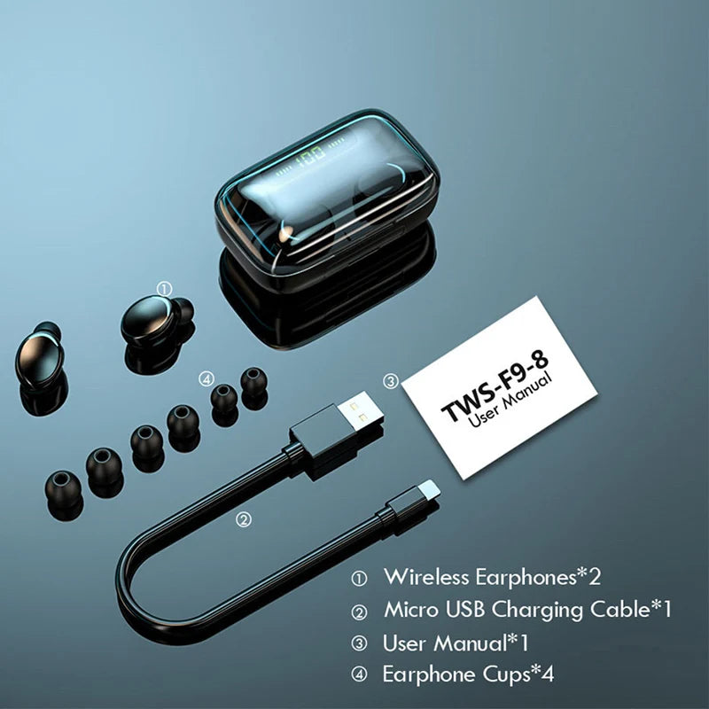 Upgrade TWS Bluetooth Earphones Wireless Headphone 9D Stereo Sports Waterproof Earbuds Headsets With Microphone