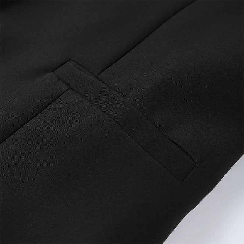 Elegant V-neck Blazers Coat Pants Set Women Solid Single Button Suit Coats Straight Long Trousers 2025 Autumn Office Lady Outfit