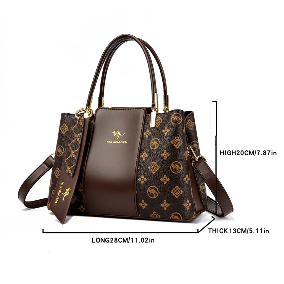 Luxury Handbag Fashion Print Large Capacity Soft Leather Women Shoulder Crossbody Bag Leisure Designer Ladies