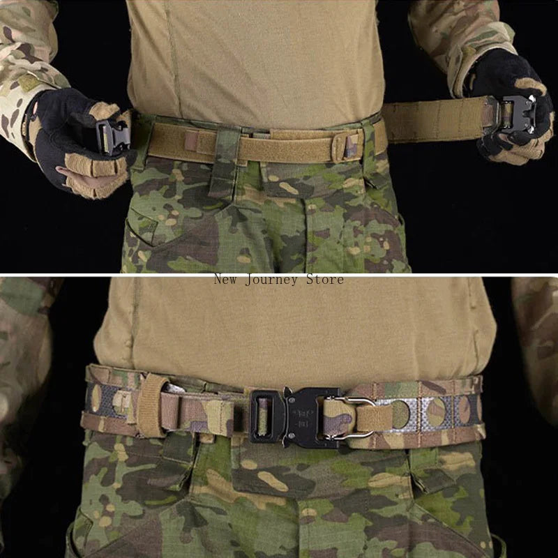 Bison Belt Tactcal Battle 2 Layers Waistbelt Quick Detach Metal D-Ring Buckle MOLLE Hunting Combat Waistband Gear
