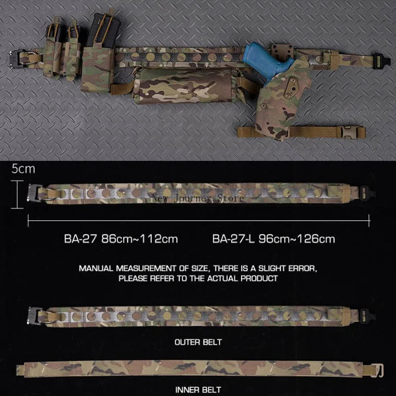 Bison Belt Tactcal Battle 2 Layers Waistbelt Quick Detach Metal D-Ring Buckle MOLLE Hunting Combat Waistband Gear