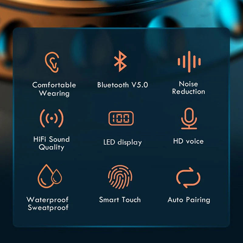 Upgrade TWS Bluetooth Earphones Wireless Headphone 9D Stereo Sports Waterproof Earbuds Headsets With Microphone