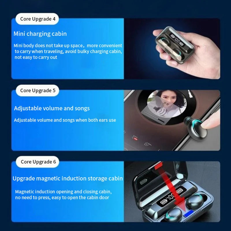Upgrade TWS Bluetooth Earphones Wireless Headphone 9D Stereo Sports Waterproof Earbuds Headsets With Microphone