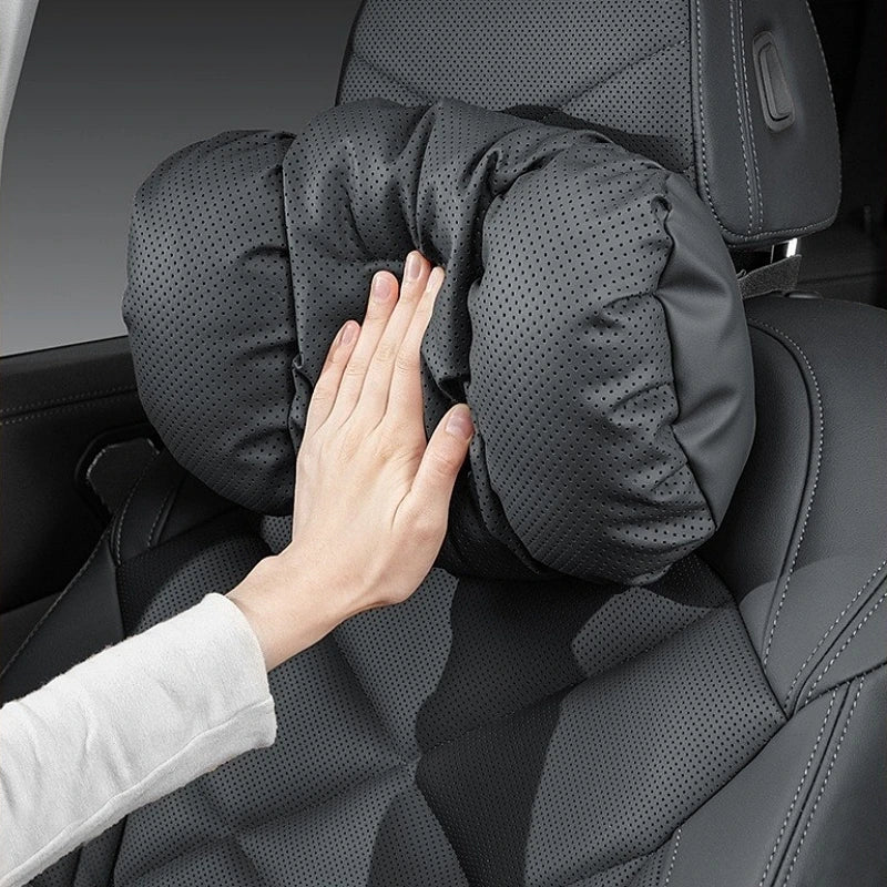 Soft Nappa Leather Car Headrest Neck Support Seat Lumbar Support Cushion Car Punched Neck Pillow Waist Pillows
