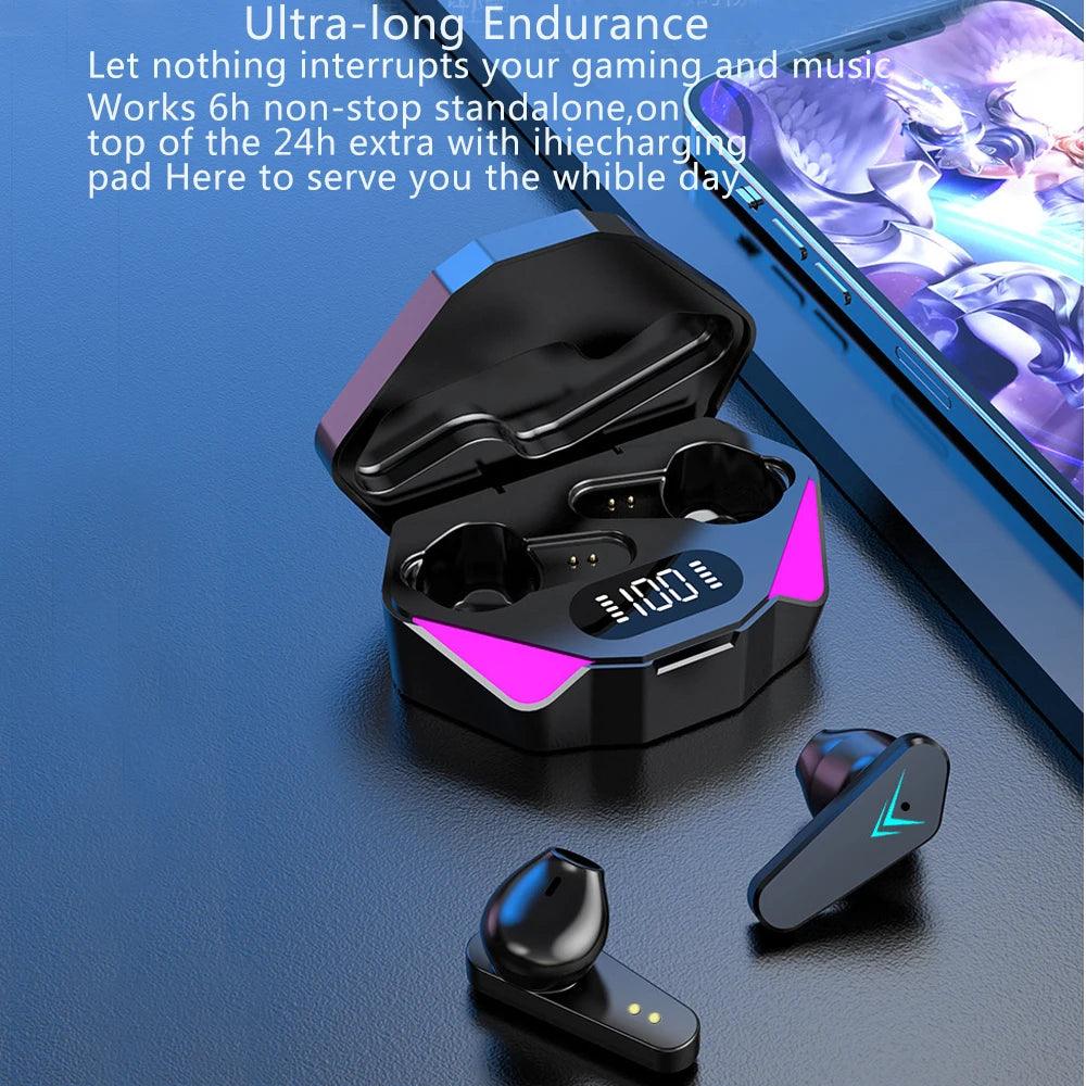 TWS Gaming Earbuds Wireless Bluetooth Earphones Bass Audio Sound Positioning 9D Stereo Music HiFi Headset With Mic