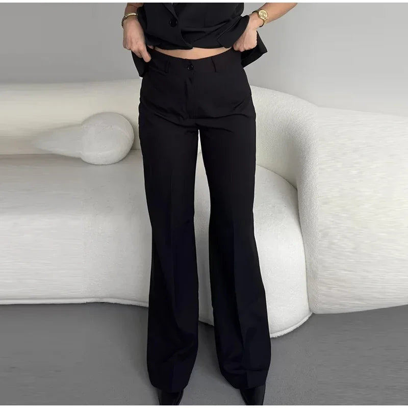 Elegant V-neck Blazers Coat Pants Set Women Solid Single Button Suit Coats Straight Long Trousers 2025 Autumn Office Lady Outfit