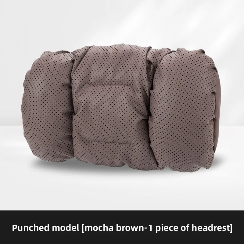 Soft Nappa Leather Car Headrest Neck Support Seat Lumbar Support Cushion Car Punched Neck Pillow Waist Pillows