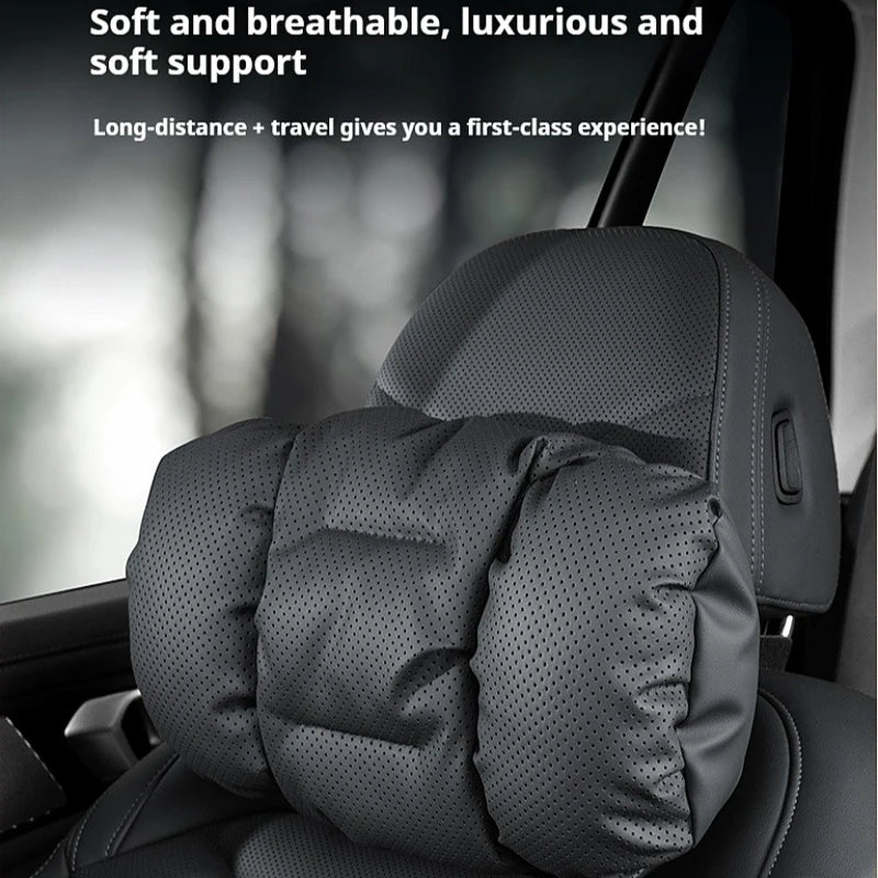 Soft Nappa Leather Car Headrest Neck Support Seat Lumbar Support Cushion Car Punched Neck Pillow Waist Pillows