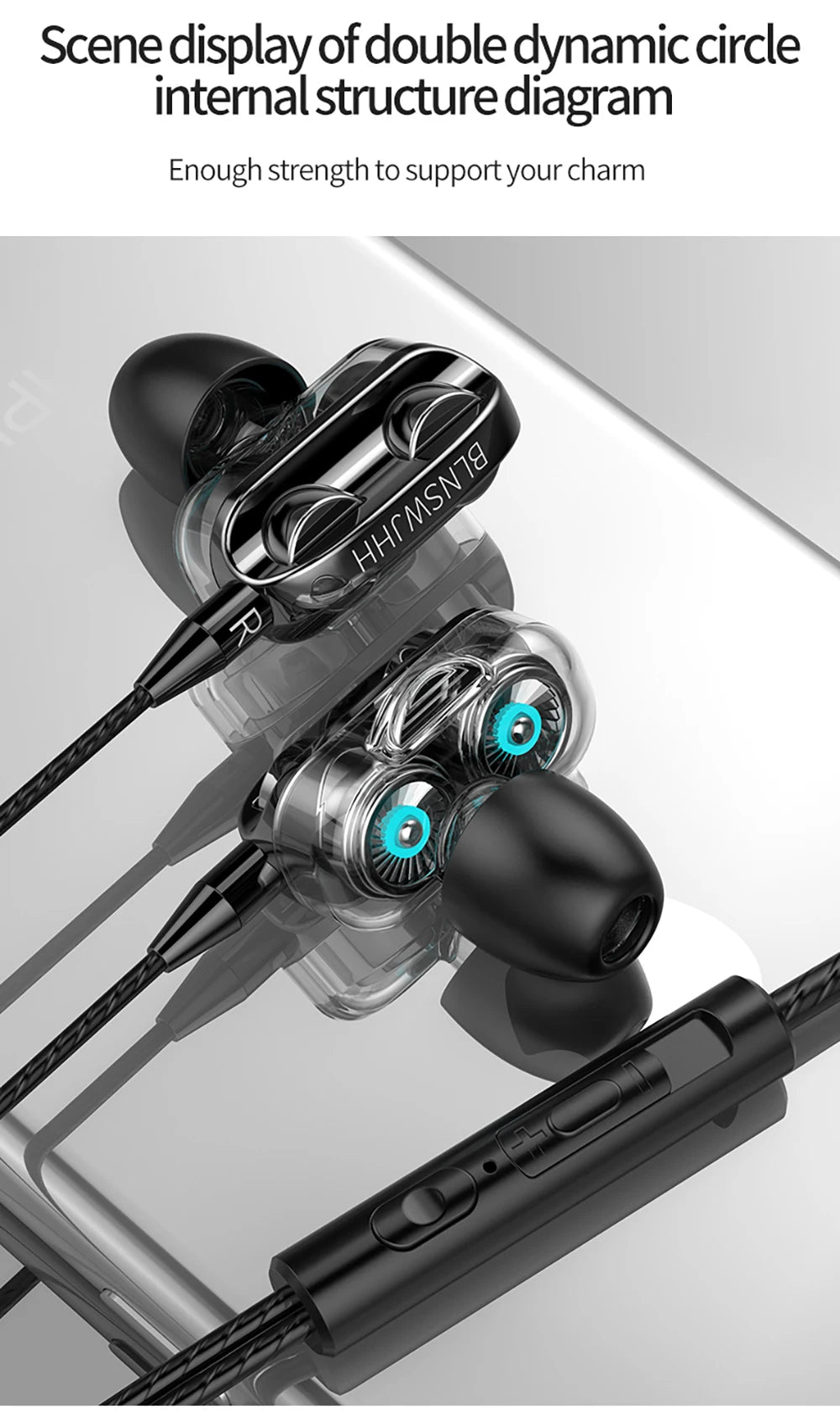Wired Headphones Noise Canceling In-Ear Sports Earphone Dual Driver Bass Stereo Gaming Headset HiFi Music Earbuds With Mic