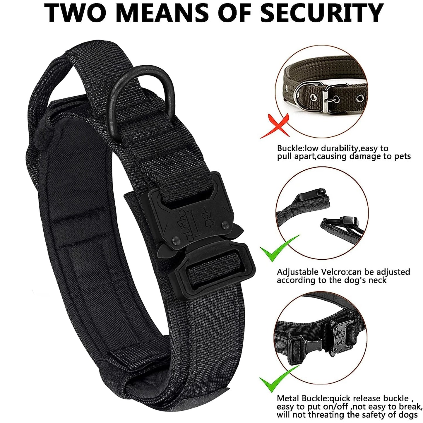 Tactical Dog Collar, Adjustable Military Training Nylon Dog Collar with Control Handle Heavy Metal Buckle for Medium and Lar