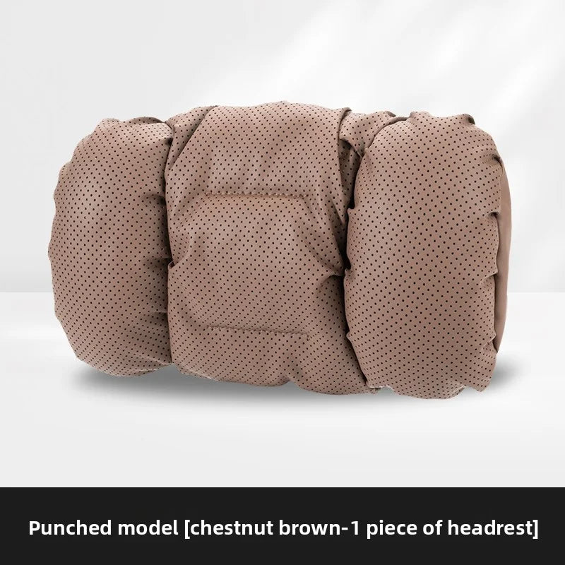 Soft Nappa Leather Car Headrest Neck Support Seat Lumbar Support Cushion Car Punched Neck Pillow Waist Pillows