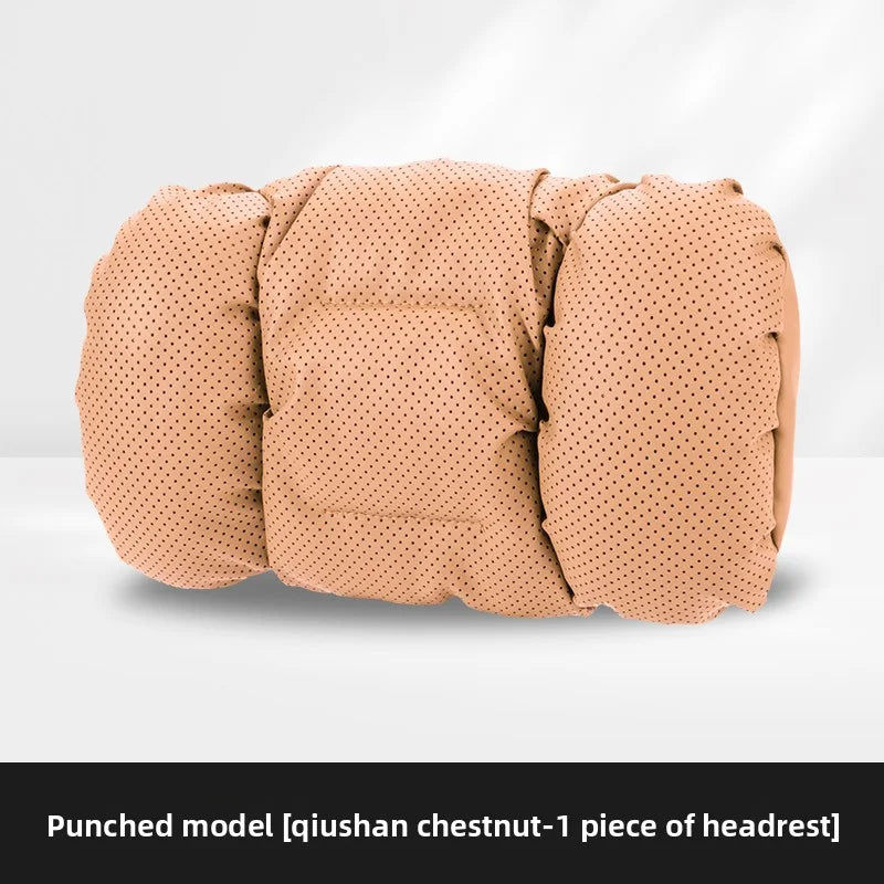 Soft Nappa Leather Car Headrest Neck Support Seat Lumbar Support Cushion Car Punched Neck Pillow Waist Pillows