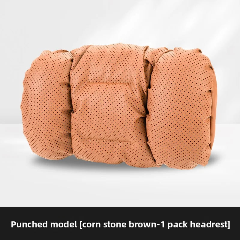 Soft Nappa Leather Car Headrest Neck Support Seat Lumbar Support Cushion Car Punched Neck Pillow Waist Pillows