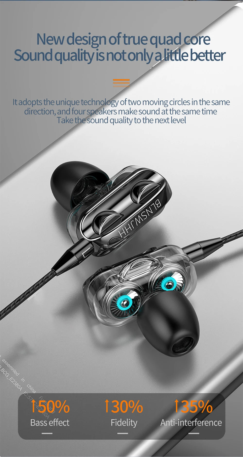 Wired Headphones Noise Canceling In-Ear Sports Earphone Dual Driver Bass Stereo Gaming Headset HiFi Music Earbuds With Mic