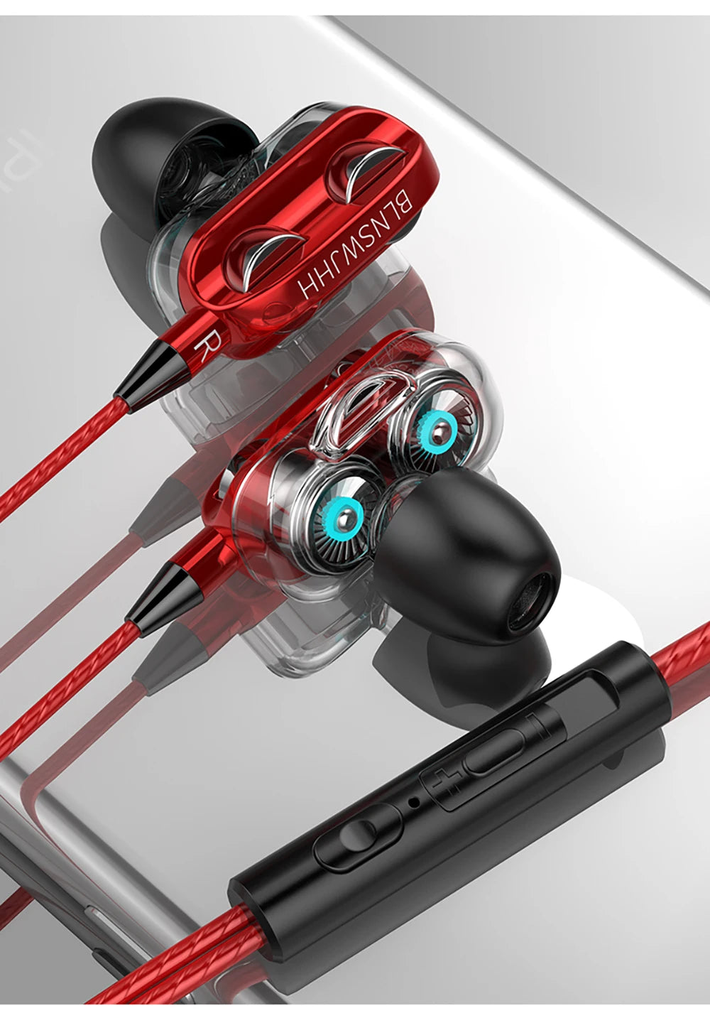 Wired Headphones Noise Canceling In-Ear Sports Earphone Dual Driver Bass Stereo Gaming Headset HiFi Music Earbuds With Mic
