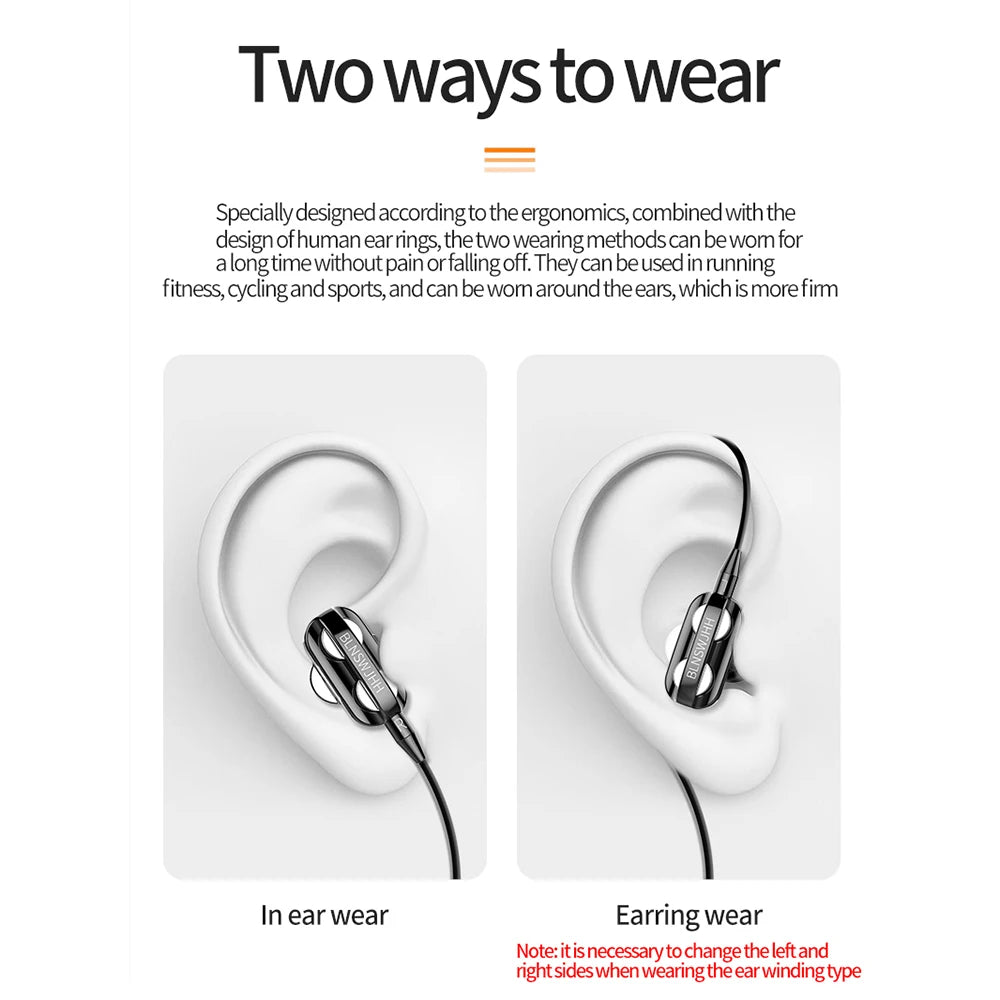 Wired Headphones Noise Canceling In-Ear Sports Earphone Dual Driver Bass Stereo Gaming Headset HiFi Music Earbuds With Mic