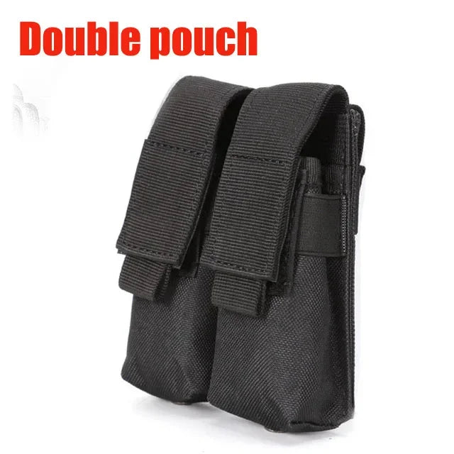 9mm Pistol Magazine Pouch Tactical Double Molle Belt Dual Mag Bag Flashlight Holder Attachment