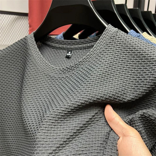 Summer Mesh Ice Silk T-shirt Men's Short Sleeve Round Neck 2025 New Half Sleeve Men Thin Solid Color Tees Top
