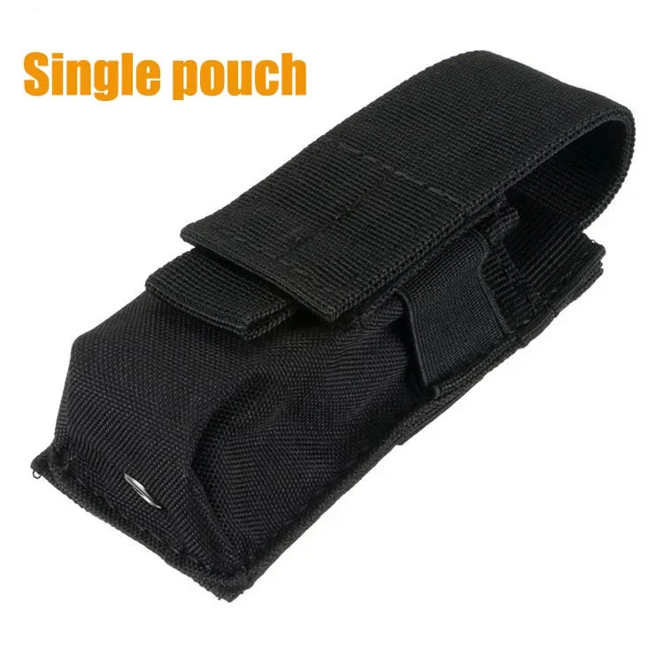 9mm Pistol Magazine Pouch Tactical Double Molle Belt Dual Mag Bag Flashlight Holder Attachment