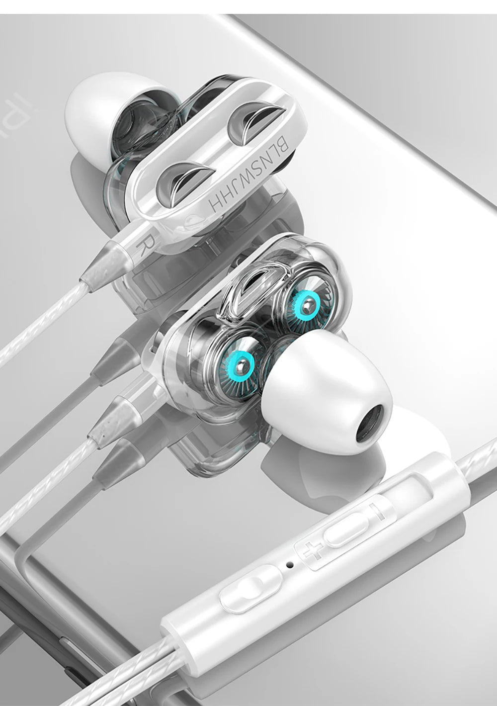 Wired Headphones Noise Canceling In-Ear Sports Earphone Dual Driver Bass Stereo Gaming Headset HiFi Music Earbuds With Mic