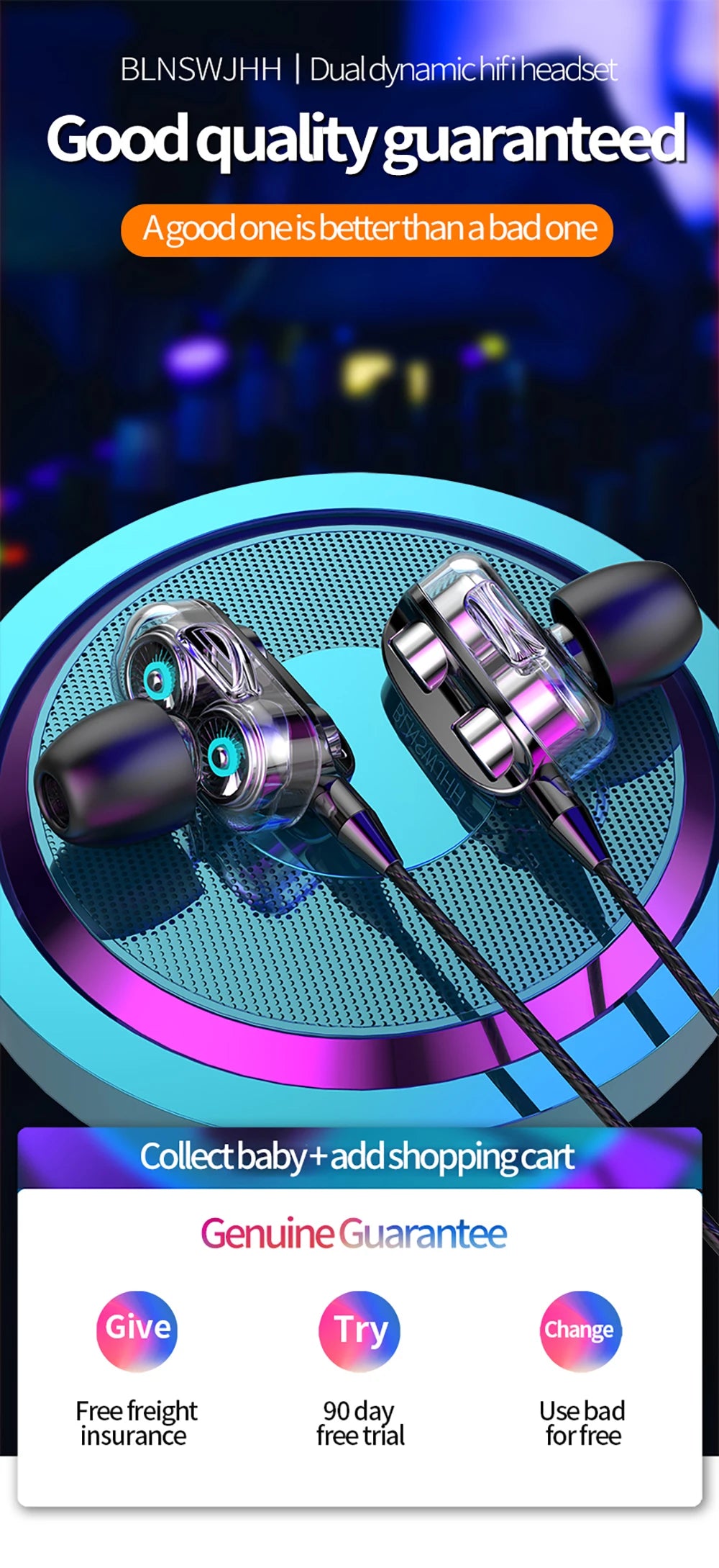 Wired Headphones Noise Canceling In-Ear Sports Earphone Dual Driver Bass Stereo Gaming Headset HiFi Music Earbuds With Mic