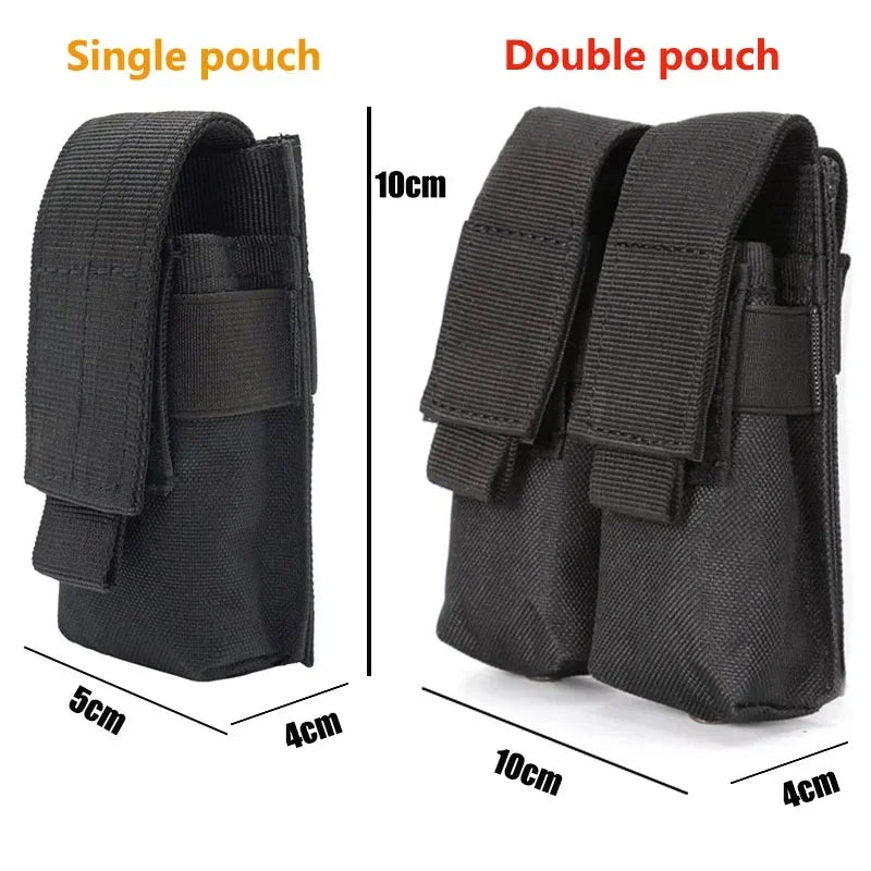9mm Pistol Magazine Pouch Tactical Double Molle Belt Dual Mag Bag Flashlight Holder Attachment