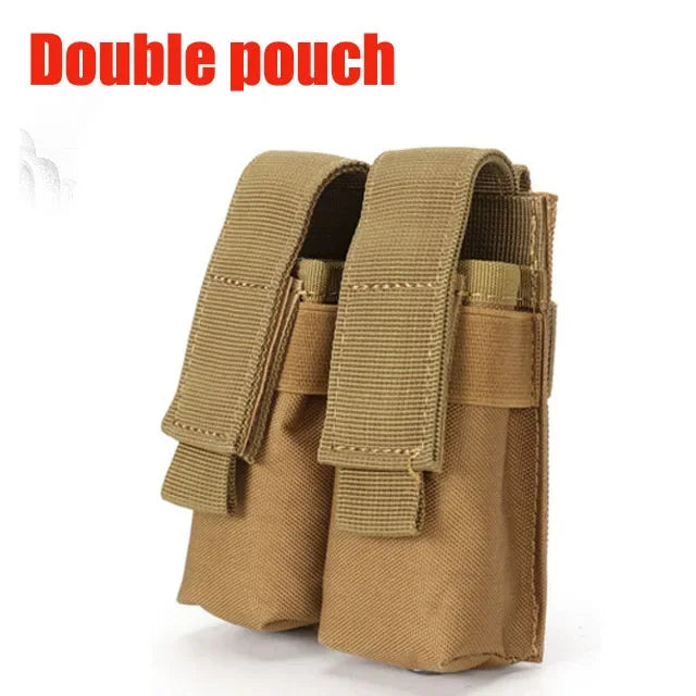 9mm Pistol Magazine Pouch Tactical Double Molle Belt Dual Mag Bag Flashlight Holder Attachment