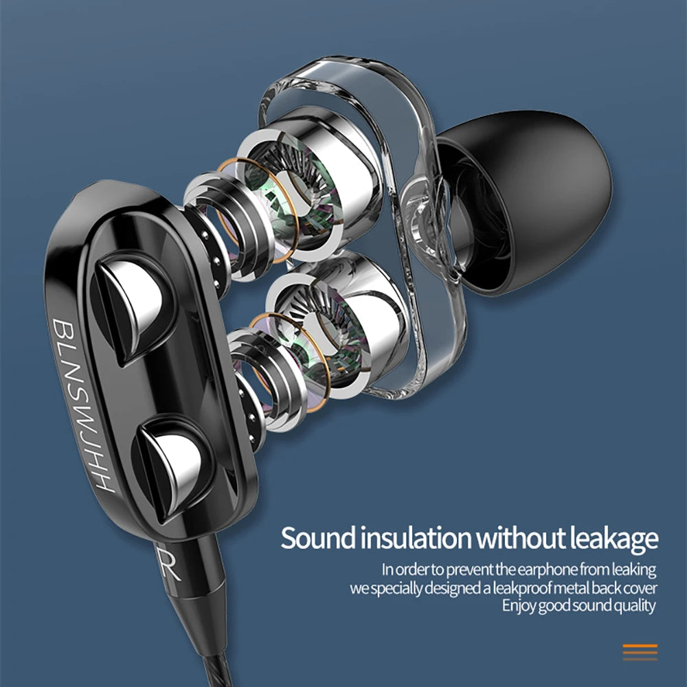 Wired Headphones Noise Canceling In-Ear Sports Earphone Dual Driver Bass Stereo Gaming Headset HiFi Music Earbuds With Mic