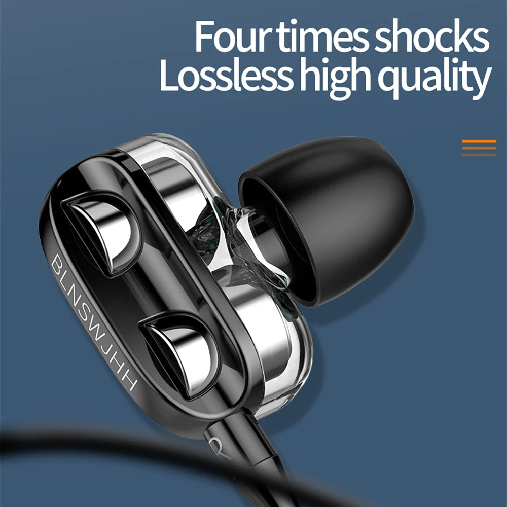 Wired Headphones Noise Canceling In-Ear Sports Earphone Dual Driver Bass Stereo Gaming Headset HiFi Music Earbuds With Mic
