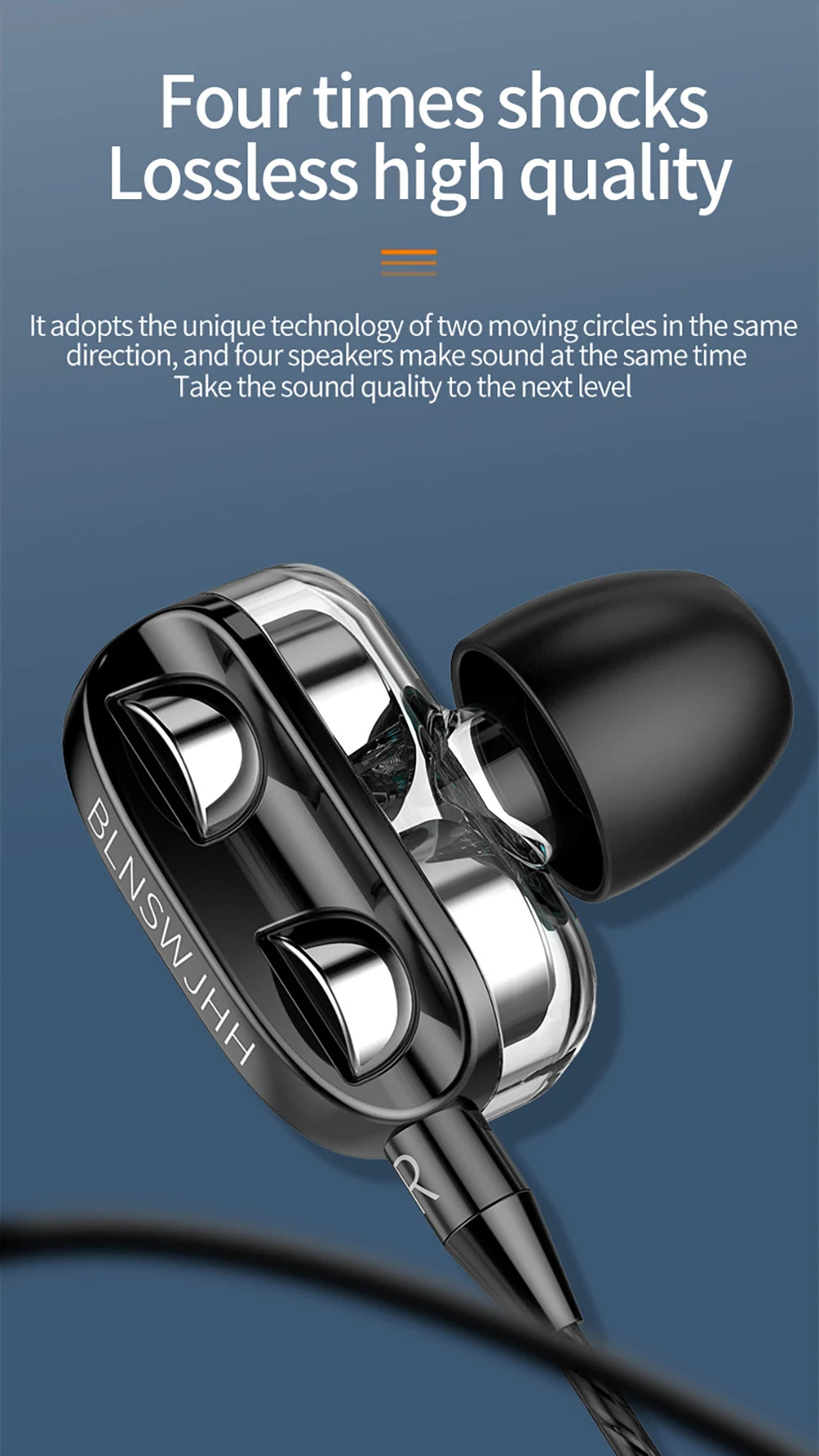 Wired Headphones Noise Canceling In-Ear Sports Earphone Dual Driver Bass Stereo Gaming Headset HiFi Music Earbuds With Mic