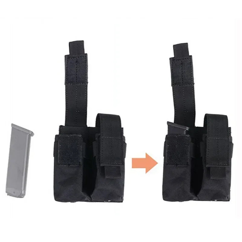 9mm Pistol Magazine Pouch Tactical Double Molle Belt Dual Mag Bag Flashlight Holder Attachment