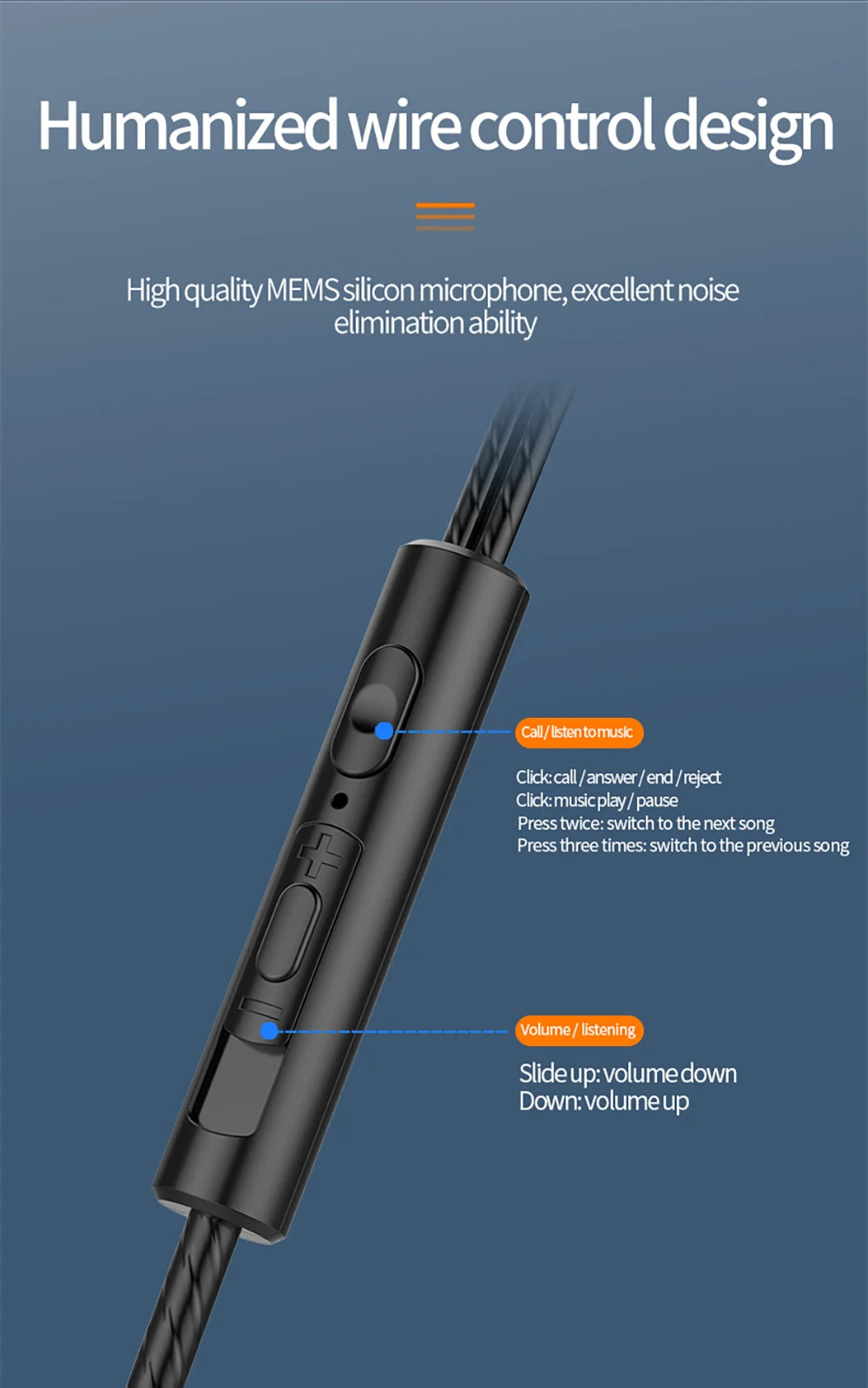 Wired Headphones Noise Canceling In-Ear Sports Earphone Dual Driver Bass Stereo Gaming Headset HiFi Music Earbuds With Mic