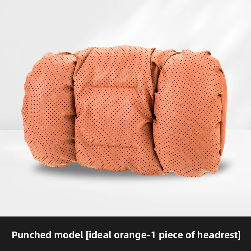 Soft Nappa Leather Car Headrest Neck Support Seat Lumbar Support Cushion Car Punched Neck Pillow Waist Pillows