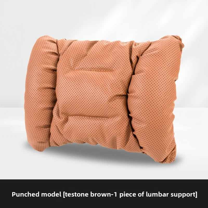 Soft Nappa Leather Car Headrest Neck Support Seat Lumbar Support Cushion Car Punched Neck Pillow Waist Pillows