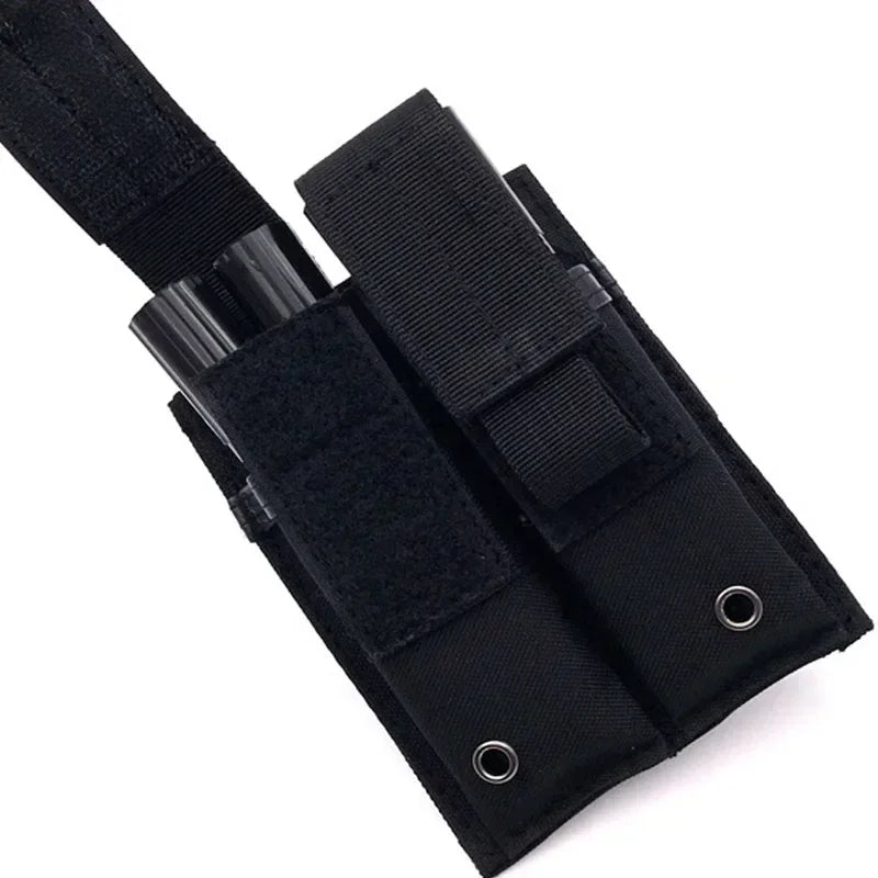 9mm Pistol Magazine Pouch Tactical Double Molle Belt Dual Mag Bag Flashlight Holder Attachment