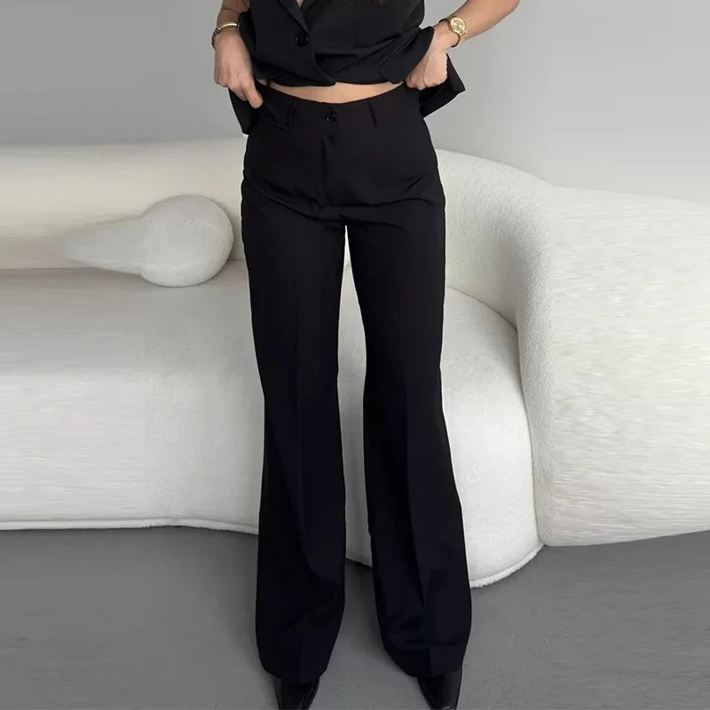 Elegant V-neck Blazers Coat Pants Set Women Solid Single Button Suit Coats Straight Long Trousers 2025 Autumn Office Lady Outfit