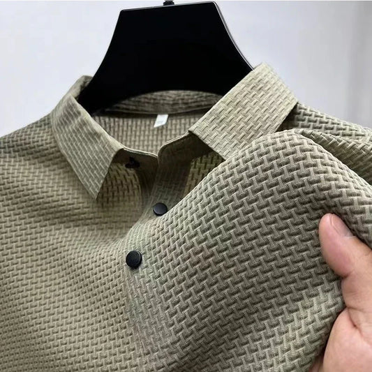 2026 Men's Business Casual Short Sleeved Bone Flower Solid Color POLO Shirt Fashion Breathable Comfortable Summer Versatile Top