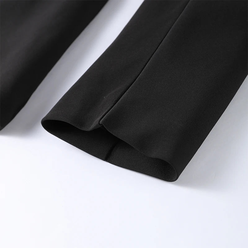 Elegant V-neck Blazers Coat Pants Set Women Solid Single Button Suit Coats Straight Long Trousers 2025 Autumn Office Lady Outfit