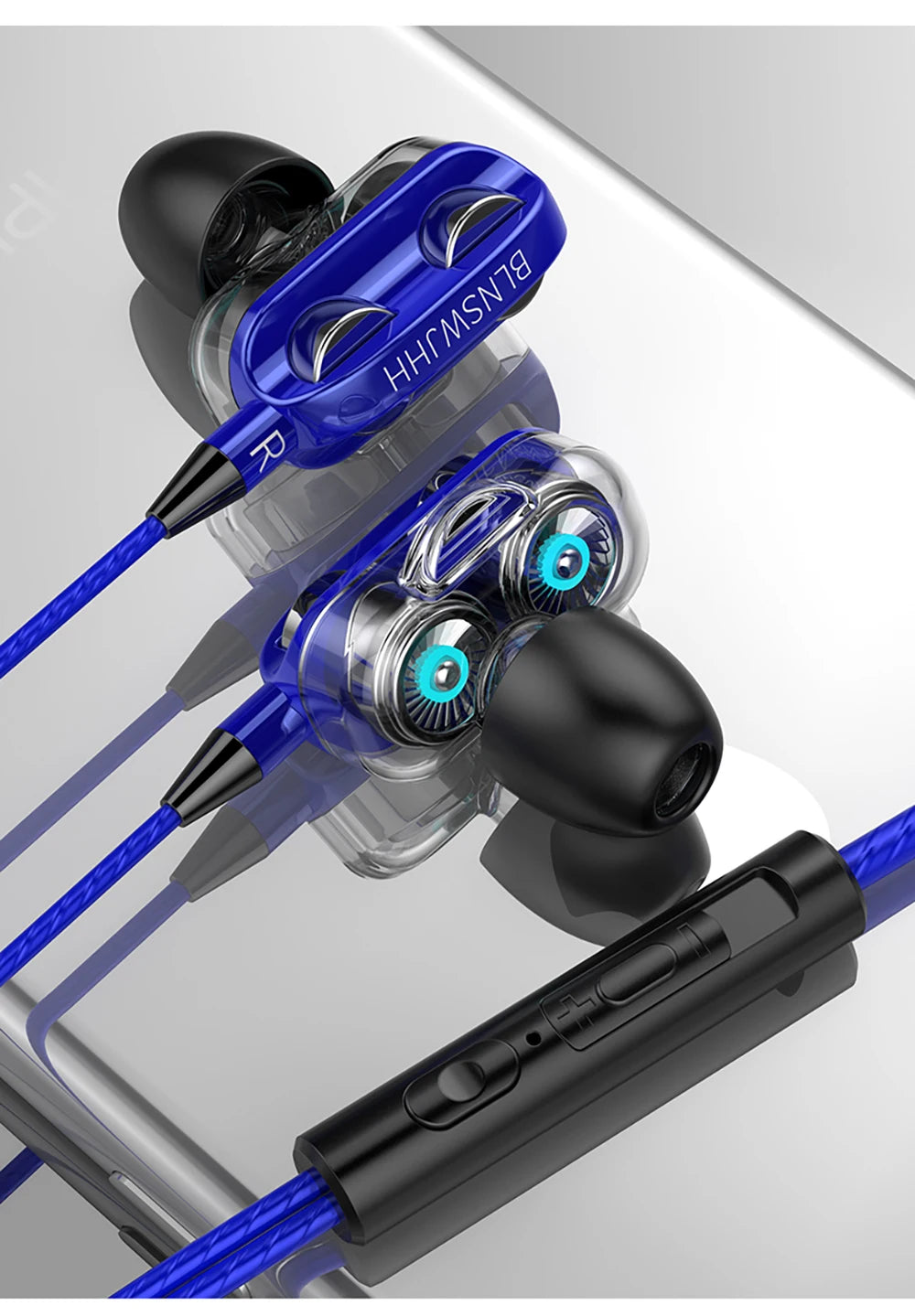 Wired Headphones Noise Canceling In-Ear Sports Earphone Dual Driver Bass Stereo Gaming Headset HiFi Music Earbuds With Mic